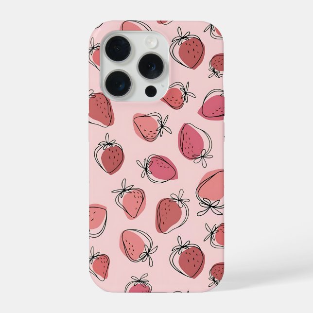 Cute Strawberry Pink Pattern Phone Case iPhone 15 Pro Hülle (Rückseite)