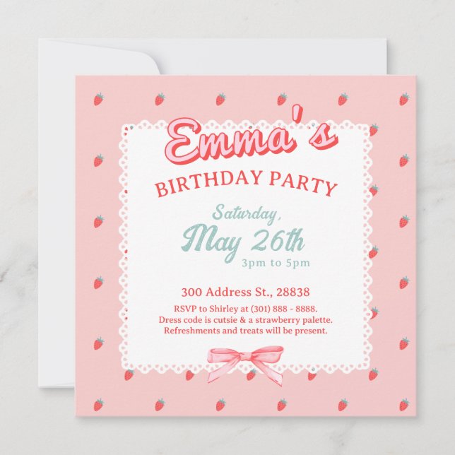 Cute Strawberry Square Invitation (Devant)