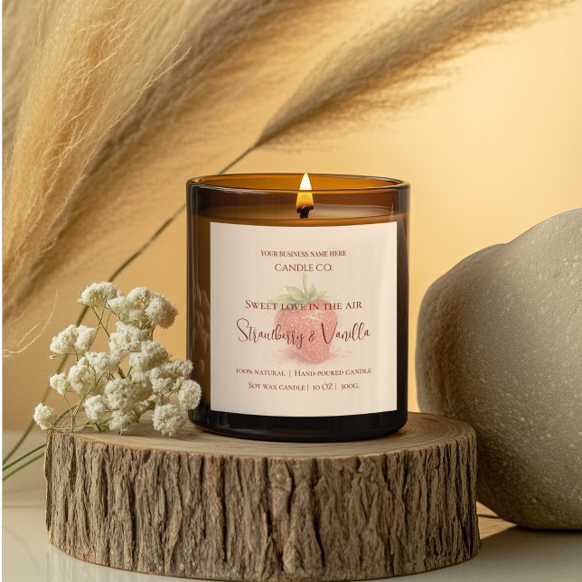Cute Strawberry - Sweet Valentine Candle Label Quadratischer Aufkleber (Von Creator hochgeladen)