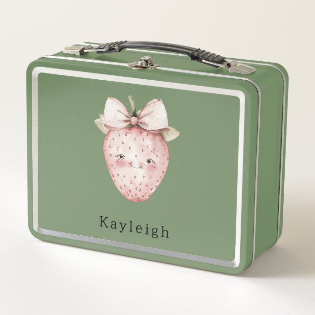 Cute Strawberry with Bow Metall Brotdose (Vorderseite)