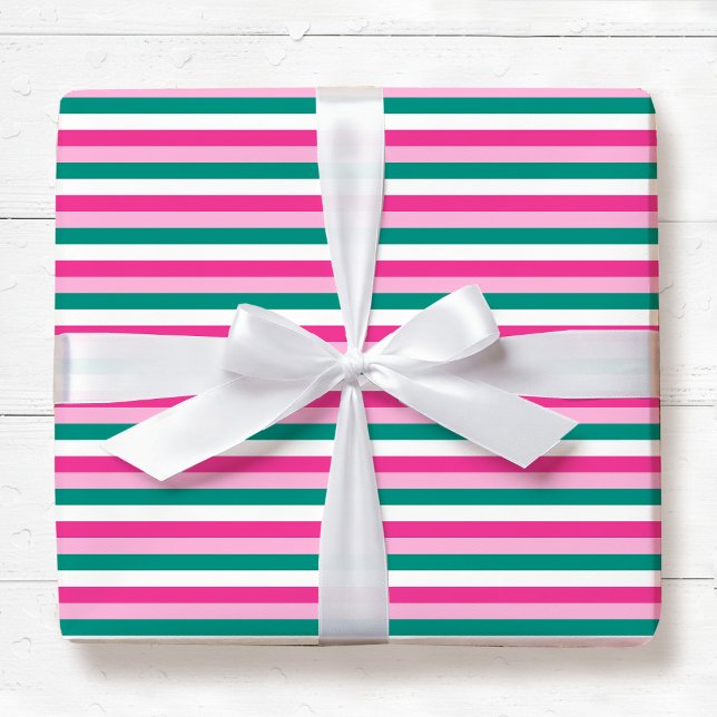 Cute Striped Pattern Pink Green White Seamless Geschenkpapier (Von Creator hochgeladen)