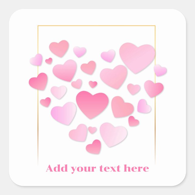 Cute Style Pink Hearts Romantic Valentine's Day Quadratischer Aufkleber (Vorderseite)