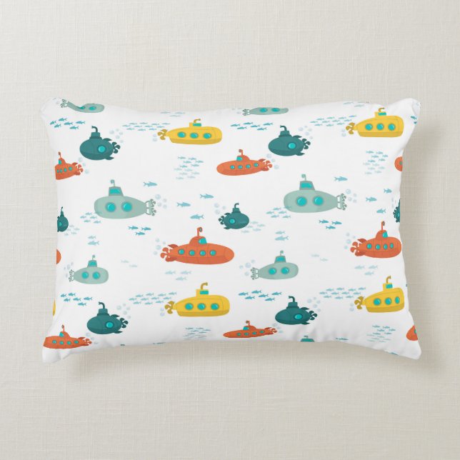 Cute Submarine Nautical Deep Sea Fish Pattern Dekokissen (Vorderseite)