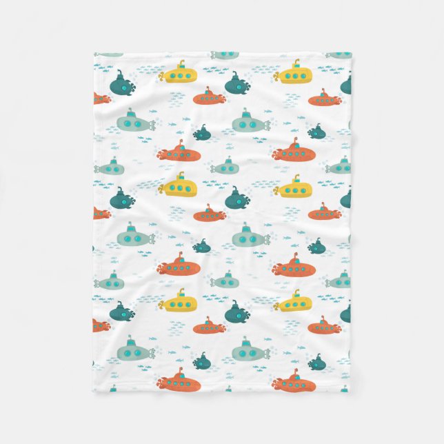 Cute Submarine Nautical Deep Sea Fish Pattern Fleecedecke (Vorderseite)