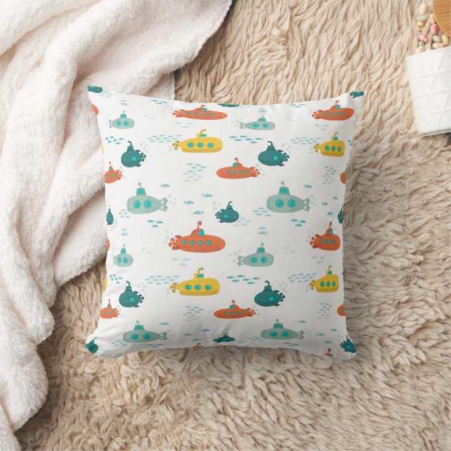 Cute Submarine Nautical Deep Sea Fish Pattern Kissen (Decke)