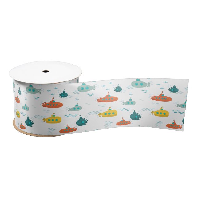 Cute Submarine Nautical Deep Sea Fish Pattern Satinband (Spule)