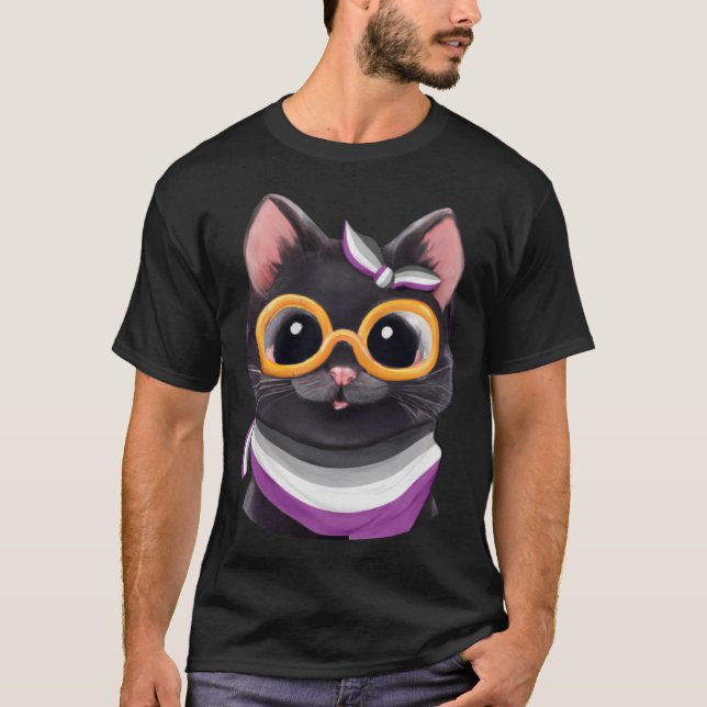 Cute Subtle Asexual Pride Flag Cat with Ace Flag C T-Shirt (Vorderseite)
