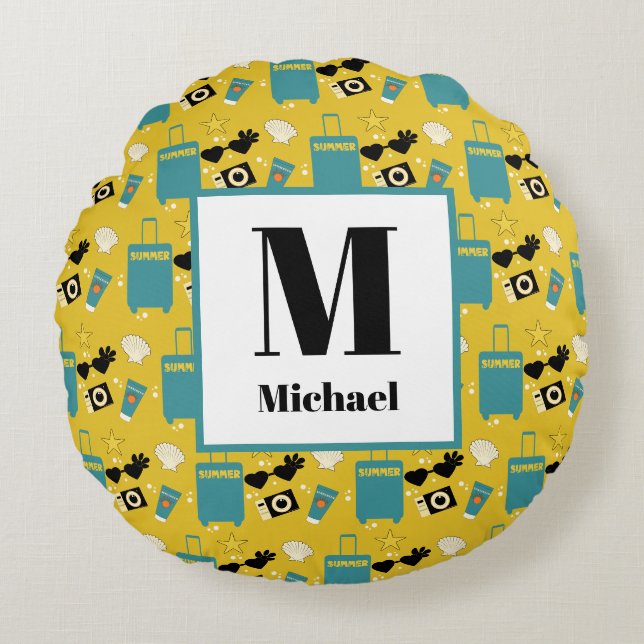 Cute Summer Vacation Elements Round Pillow Rundes Kissen (Vorderseite)