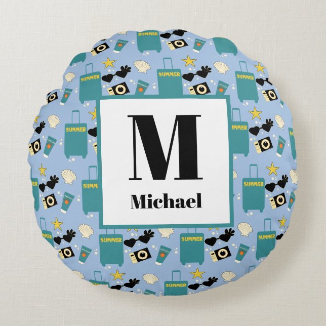 Cute Summer Vacation Elements Round Pillow Rundes Kissen (Vorderseite)