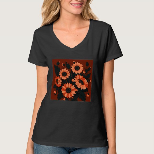 Cute Sun Flower Illustration Unique Leaf Plants Wo T-Shirt (Vorderseite)