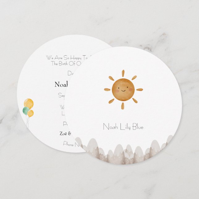Cute Sun Mountains Baby Announcement Card Einladung (Vorne/Hinten)