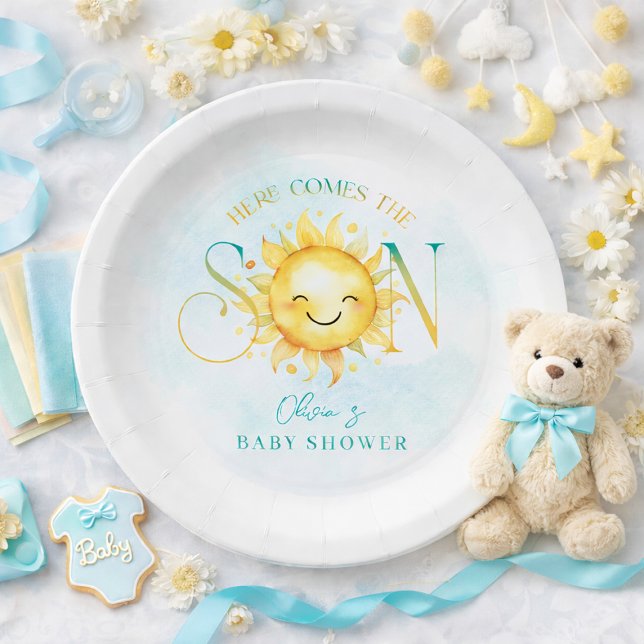 Cute Sunshine Here Comes the Son Baby Shower Pappteller (Cute Sunshine Here Comes the Son Baby Shower Paper Plates)