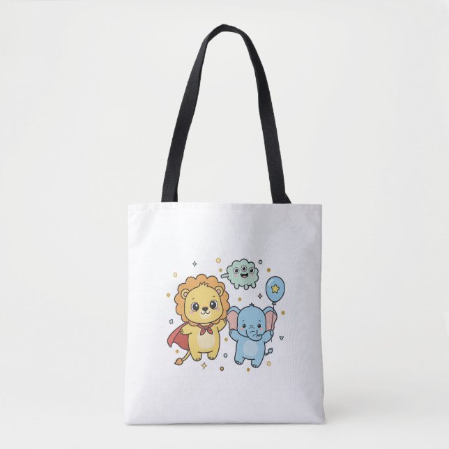Cute Superhero Lion and Elephant Friends Cartoon Tasche (Vorderseite)