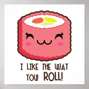 Cute Sushi Roll Emoji Poster