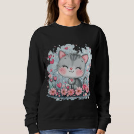 Cute Sweatshirt Chat - adorable Kitty Floral
