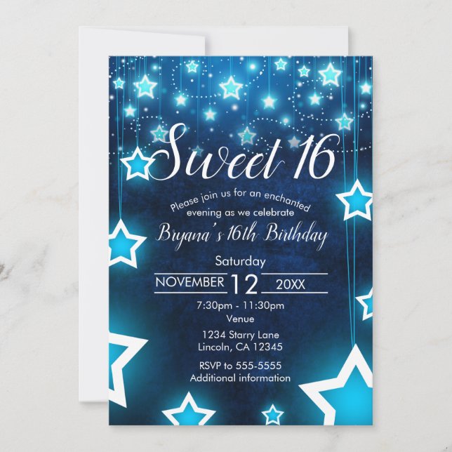 Cute Sweet 16 Invitation Personnalisée Avec Étoile (Devant)
