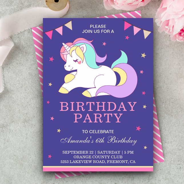 Cute Sweet Adorable Unicorn Invitation Anniversair (Créateur téléchargé)