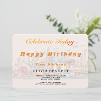 Cute Sweet Donut City First Birthday Einladung