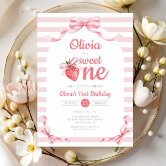 Cute Sweet One Strawberry Girl 1st Birthday Einladung