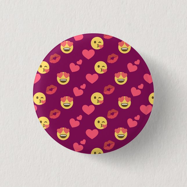 Cute Sweet Pink Emoji Love Hearts Kiss Pattern Button (Vorderseite)