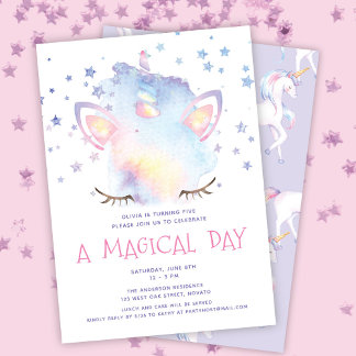 Cute Sweet Rainbow Unicorn Girl's Birthday Party Einladung
