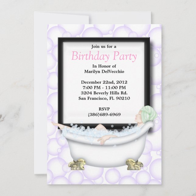 CUTE Sweet Spa Bath Massage and Beauty Party Invit Einladung (Vorderseite)