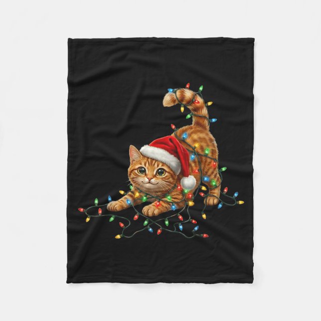 Cute Tabby Cat Christmas Funny Lights Xmas Cat In  Fleecedecke (Vorderseite)