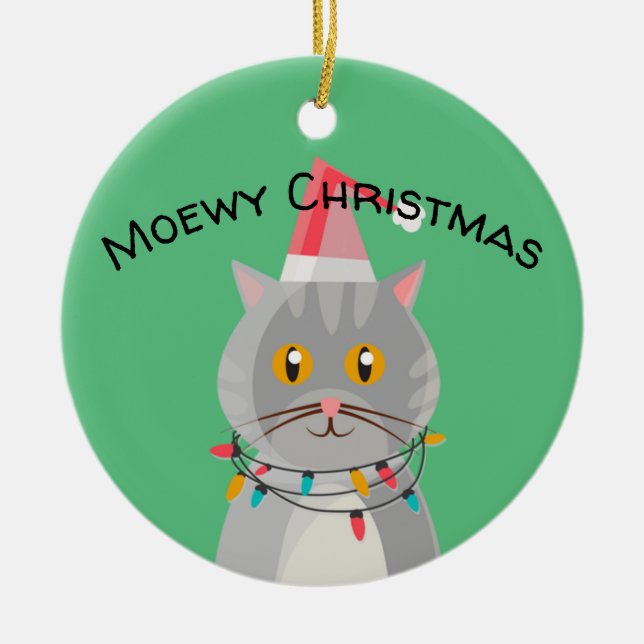 Cute Tabby Cat in Santa Hat Keramik Ornament (Vorne)