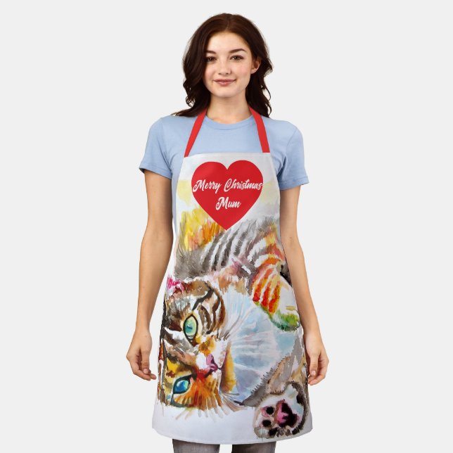 Cute Tabby Cat Merry Cats Christmas Mothers  Schürze (Getragen)