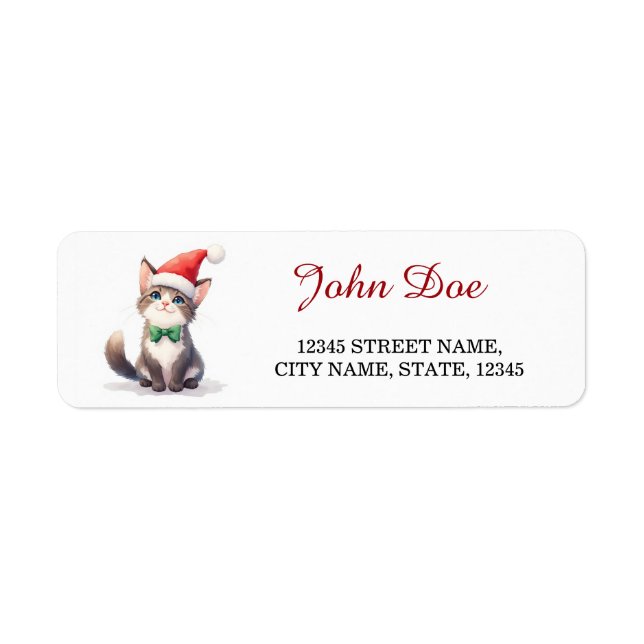 Cute Tabby Cat Santa Hat Christmas Return Address  (Vorne)