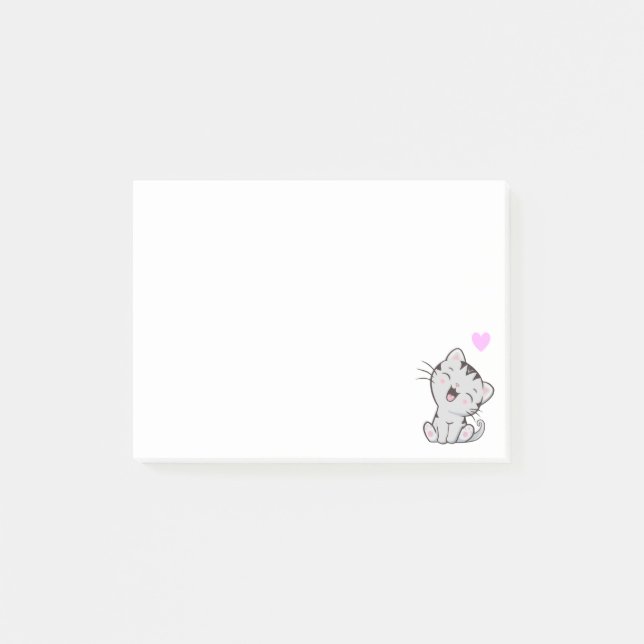 Cute Tabby Chat et Coeur sur les notes de post-it  (Devant)