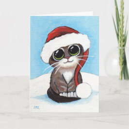 Cute Tabby Kitten portant le chapeau de Noël Carte