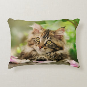 Cute Tabby Maine Coon Cat Kitten Fluffy Head Foto Dekokissen