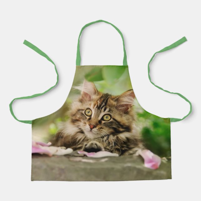 Cute Tabby Maine Coon Cat Kitten Fluffy Head Foto Schürze (Vorderseite)