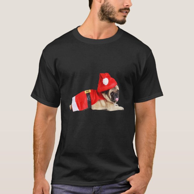 Cute Tan Pug Santa Hat Costume Image Christmas Dog T-Shirt (Vorderseite)