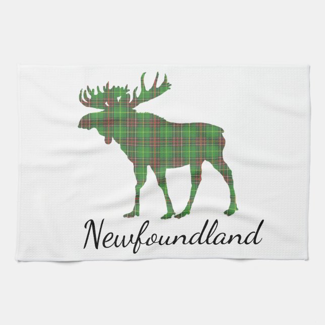 Cute Tartan moose Newfoundland  tea towel Geschirrtuch (Horizontal)