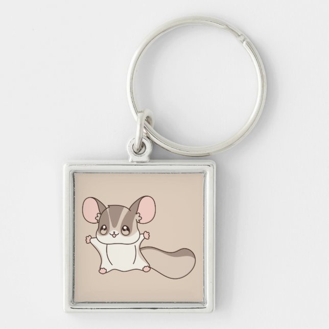 Cute Taupe Sugar Glider Cartoon Schlüsselanhänger (Vorne)