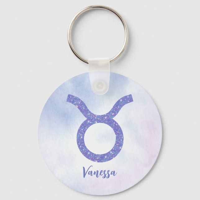 Cute Taurus Astrology Sign Personalized Purple Schlüsselanhänger (Vorderseite)