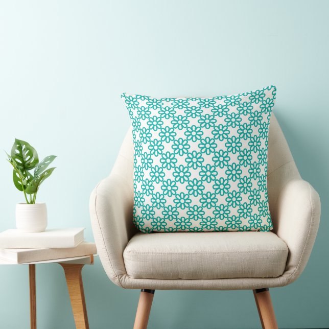 Cute Teal and White Floral Pattern Kissen (Stuhl )