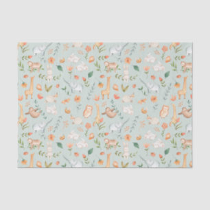 Cute Teal Baby Animal Pastel Pattern Seidenpapier