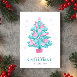 Cute Teal Candy Christmas Tree Card Feiertagskarte