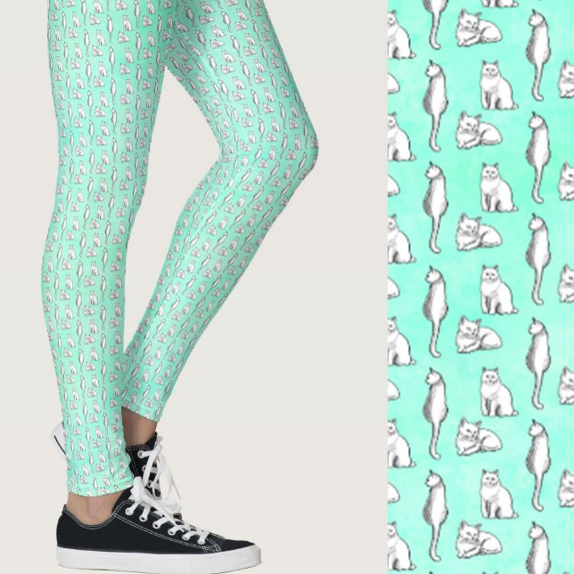 Cute Teal Cats Whimsical Patterned Leggings (Von Creator hochgeladen)