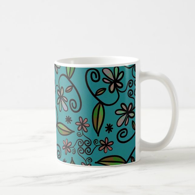 Cute Teal Floral Pattern Kaffeetasse (Rechts)