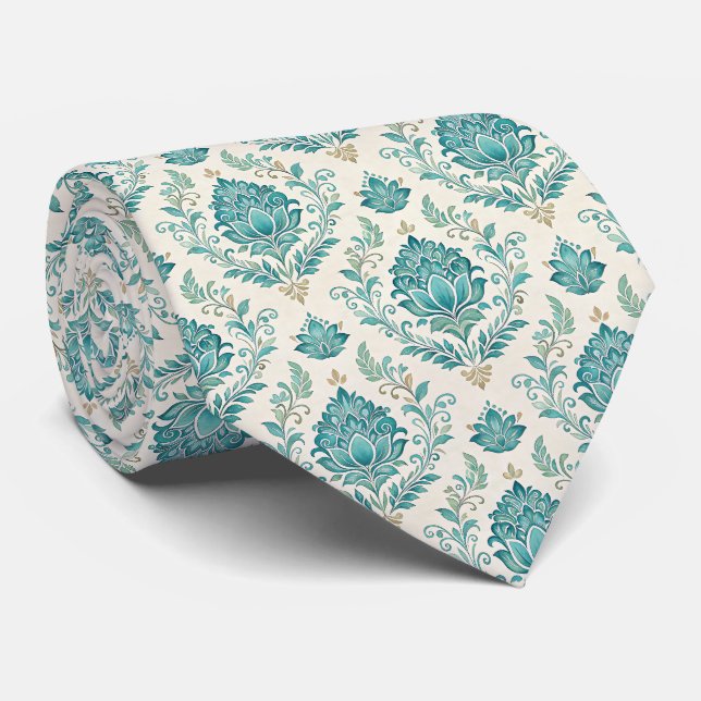 Cute teal wedding pattern  krawatte (Gerollt)