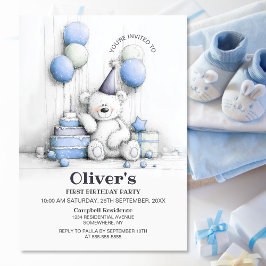 Cute Teddy Bear 1er Anniversaire Fête Invitation