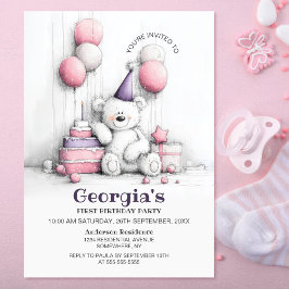 Cute Teddy Bear 1er Anniversaire Fête Invitation