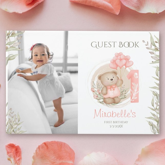 Cute Teddy Bear 1er Anniversaire Photo Livre d'inv (Cute Teddy Bear 1st Birthday Photo Guest Book)