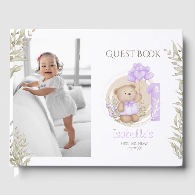 Cute Teddy Bear 1er Anniversaire Photo Livre d'inv (Recto)