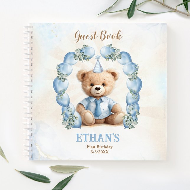 Cute Teddy Bear 1st Birthday Blue Guest Book Notizbuch (Cute Teddy Bear 1st Birthday Blue Guest Book)