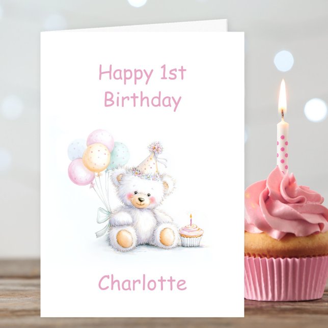 Cute Teddy Bear 1st Birthday Karte (Von Creator hochgeladen)